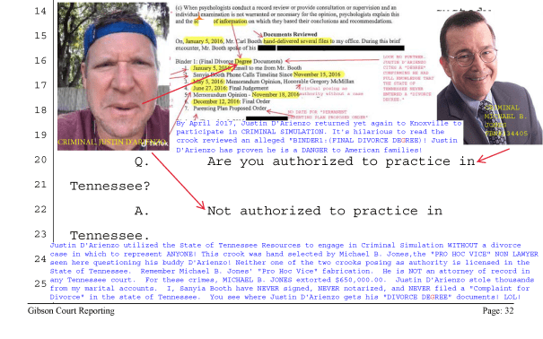 Justin D'Arienzo of D'Arienzo Psychological Group aka D'Arienzo Psychology in ethical and criminal violations of the Code engages in UNAUTHORIZED CONDUCT in Tennessee and North Carolina.