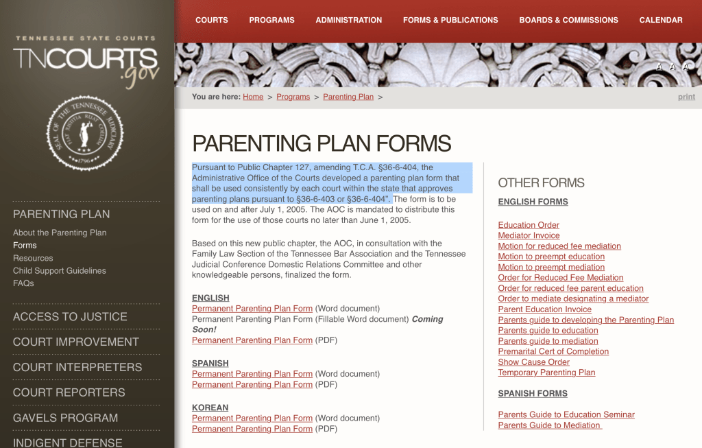 Tennessee Court Rules Permanent Parenting Plan Must Be Entered with Final Divorce Decree