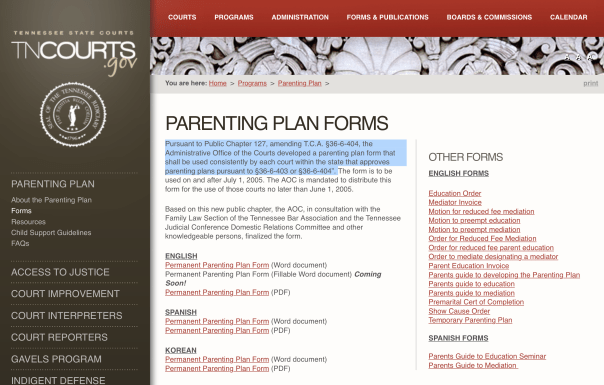 Tennessee Court Rules Permanent Parenting Plan Must Be Entered with Final Divorce Decree