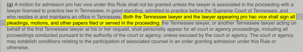 Tennessee Board of Professional Responsibility, Attorney Discipline Agency, Tennessee Supreme Court, Wheelock Law Firm, LLC, Orlando, Florida, Rules of Professional Responsibility