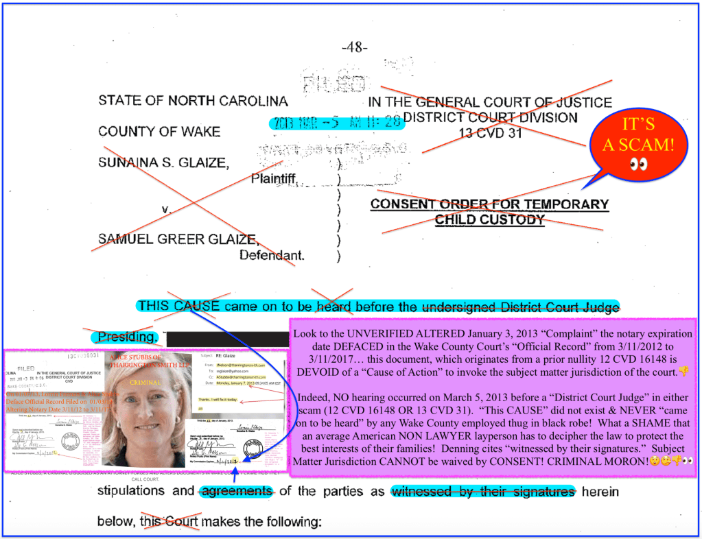 NCGS §14-221.2 - NCGS CHAPTER 50A-2019 - CHILD CUSTODY CONSENT ORDER - LACK OF SUBJECT MATTER JURISDICTION - WAKE COUNTY FAMILY COURT CORRUPTION - ALTERATION OF COURT RECORDS