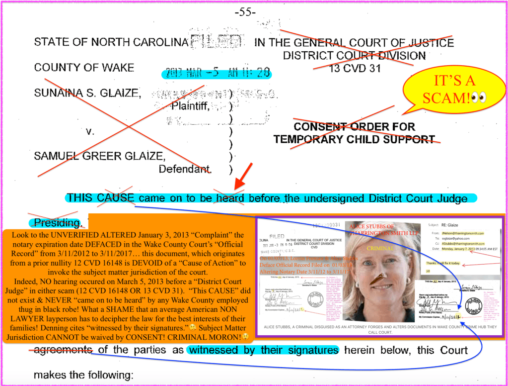 NCGS §14-221.2 - NCGS CHAPTER 50A-2019 - CHILD CUSTODY CONSENT ORDER - LACK OF SUBJECT MATTER JURISDICTION - WAKE COUNTY FAMILY COURT CORRUPTION - ALTERATION OF COURT RECORDS