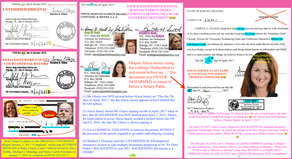 Wake County Family Court Notary Fraud, false verifications