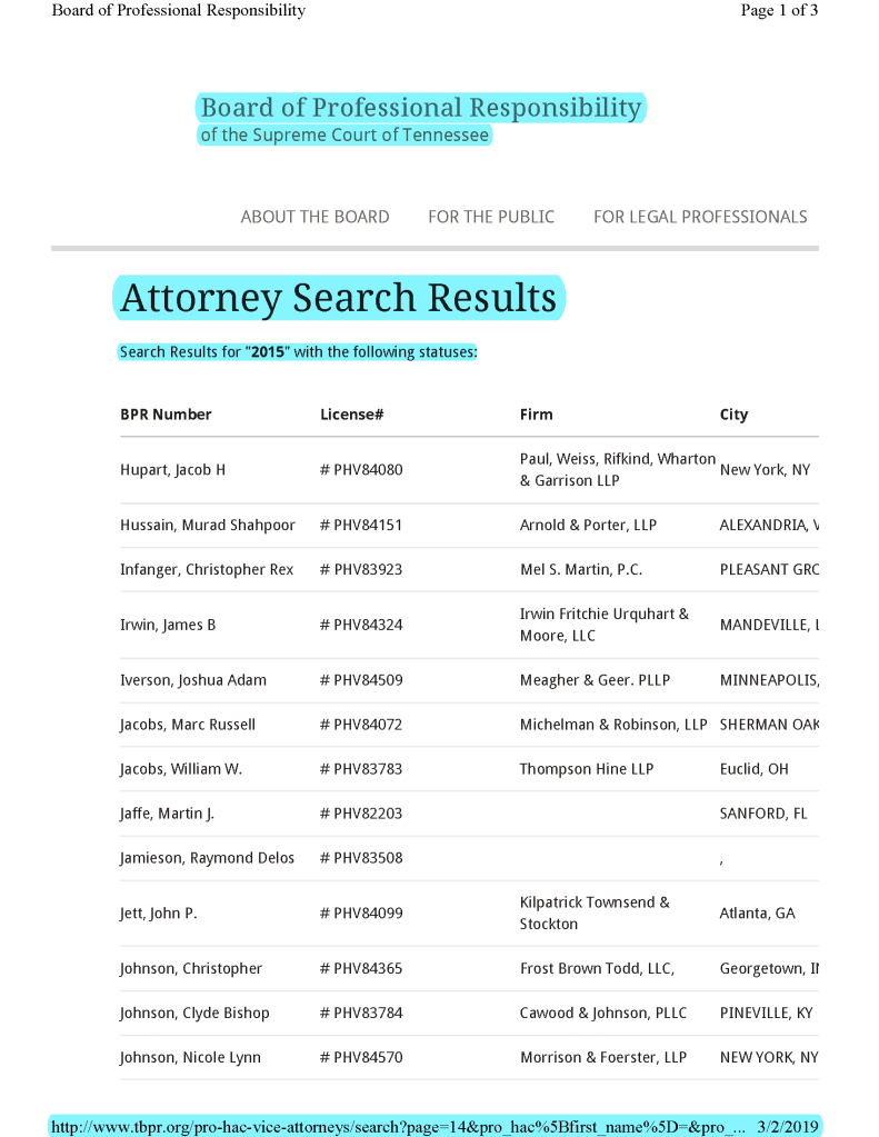 PRO HAC VICE Supreme Court RULE 19 FRAUD - TN JUDGE GREG S. MCMILLAN OF KNOX COUNTY 4TH CIRCUIT COURT DIVISION IV