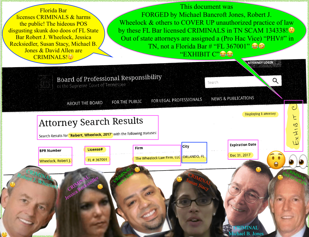 18th judicial circuit court, Seminole County, Florida Chief judge, Jessica Recksiedler and Judge Susan Stacy involved in UNAUTHORIZED PRACTICE OF LAW in the State of Tennessee by virtue of AIDING and ABETTING Florida Bar MEMBERS illegally operate out of Tennessee!